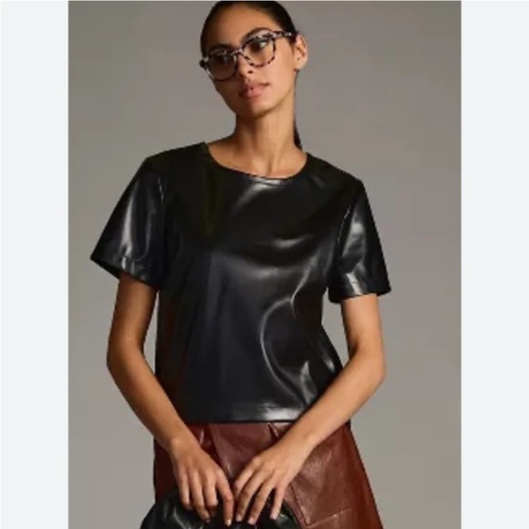 Porridge Tops - NWT Porridge Collin’s Anthropologie Black Faux Leather
Side Zip Top Large